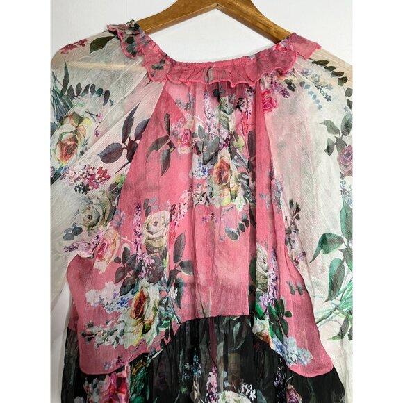 Johnny Was Adore Floral Sheer Boho Dress Button Detail & Tassel Tie Multicolor S - Picture 11 of 13